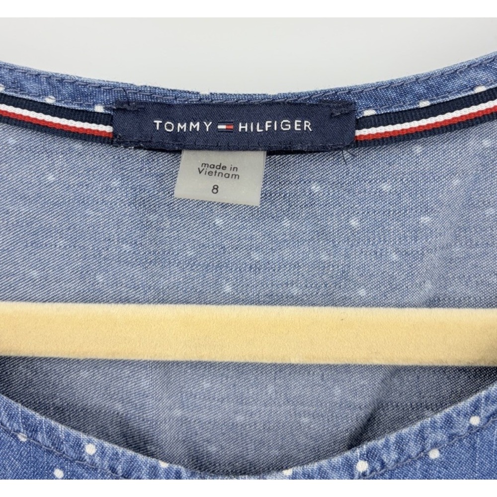 Tommy Hilfiger Polka Dot Sleeveless Denim Chambray Shift Dress Size 8 Blue - Picture 5 of 10